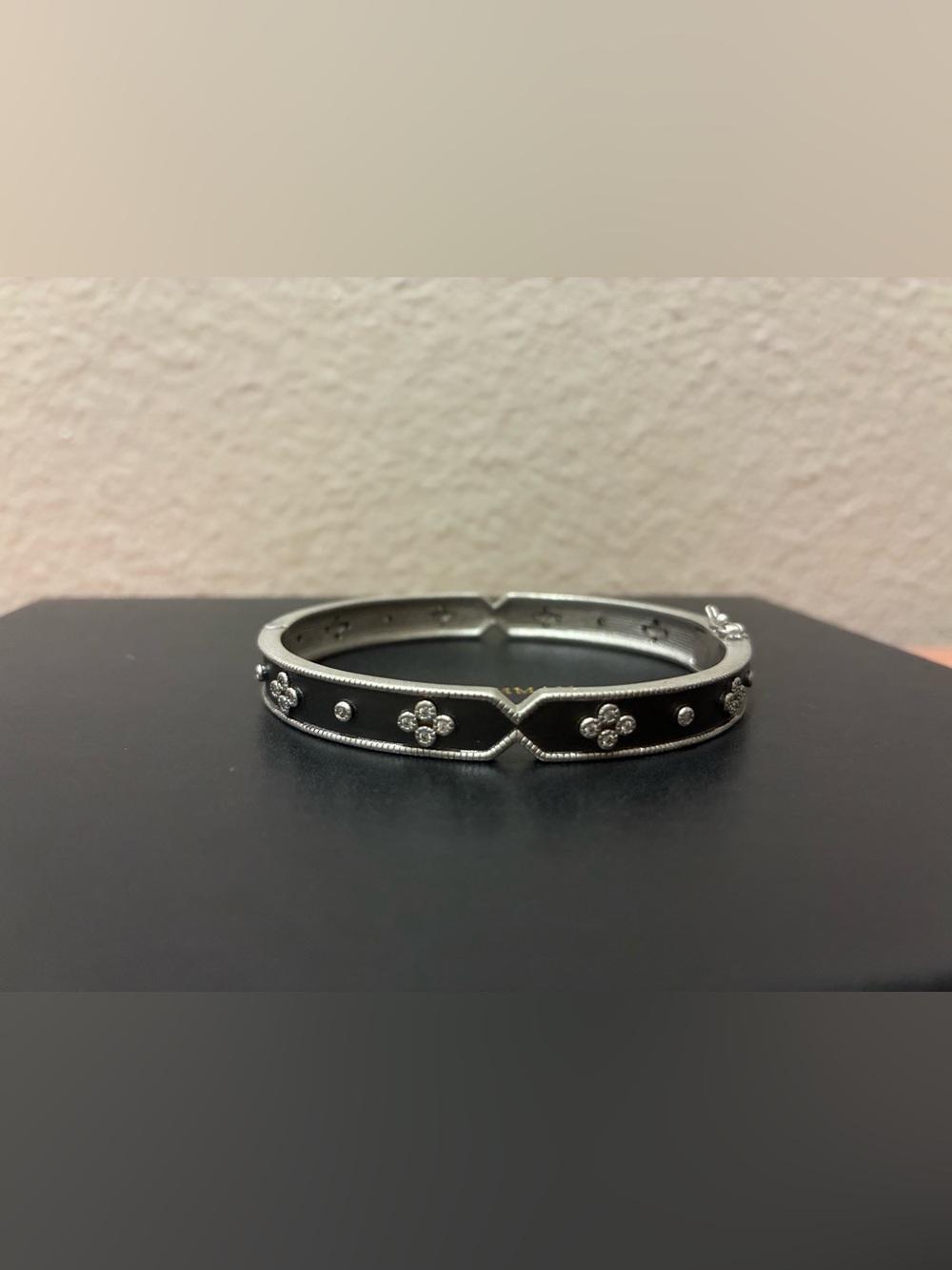Freida Rothman silver and black ICONIC CLOVER HINGE BANGLE